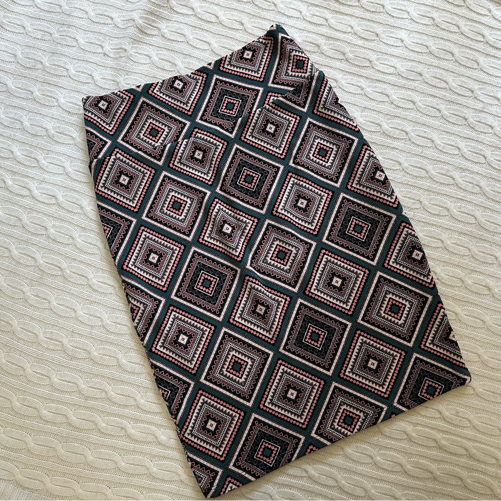 Lularoe Geometric Patterned Cassie Skirt - Black, Teal and Pink